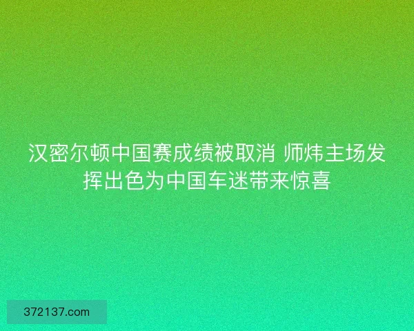 汉密尔顿中国赛成绩被取消 师炜主场发挥出色为中国车迷带来惊喜